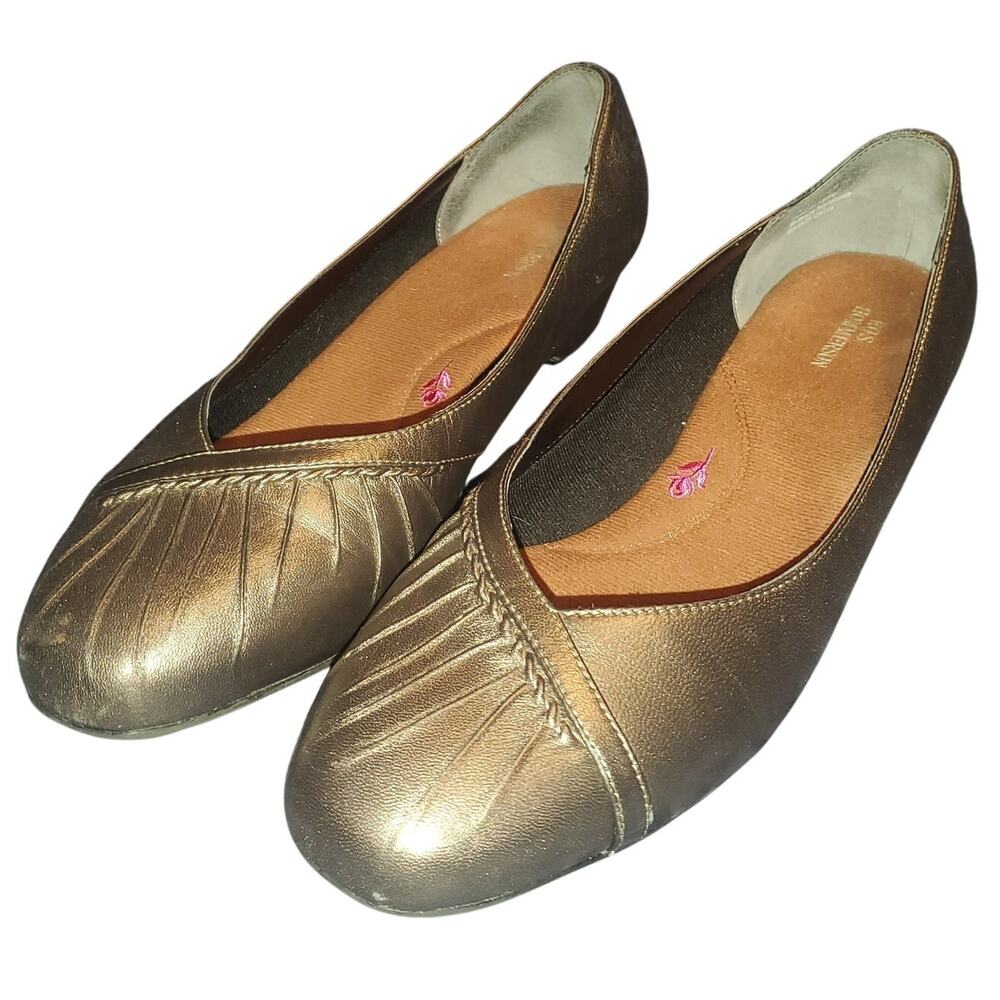 Ros Hommerson Womens 10.5 Leather Flats TATUM Metallic PEWTER Office Siren